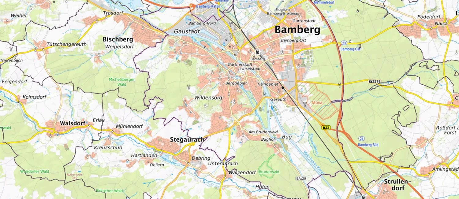 Karte mit dem Solarpotenzial der Dächer Bambergs. 