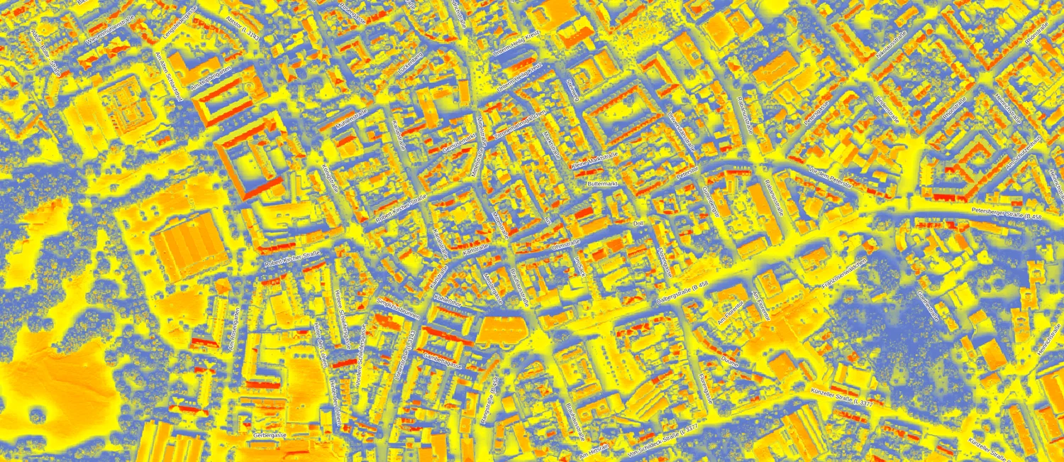 Karte des Solar-Katasters Hessen mit dem Photovoltaik-Potenzial der Dächer in Fulda.