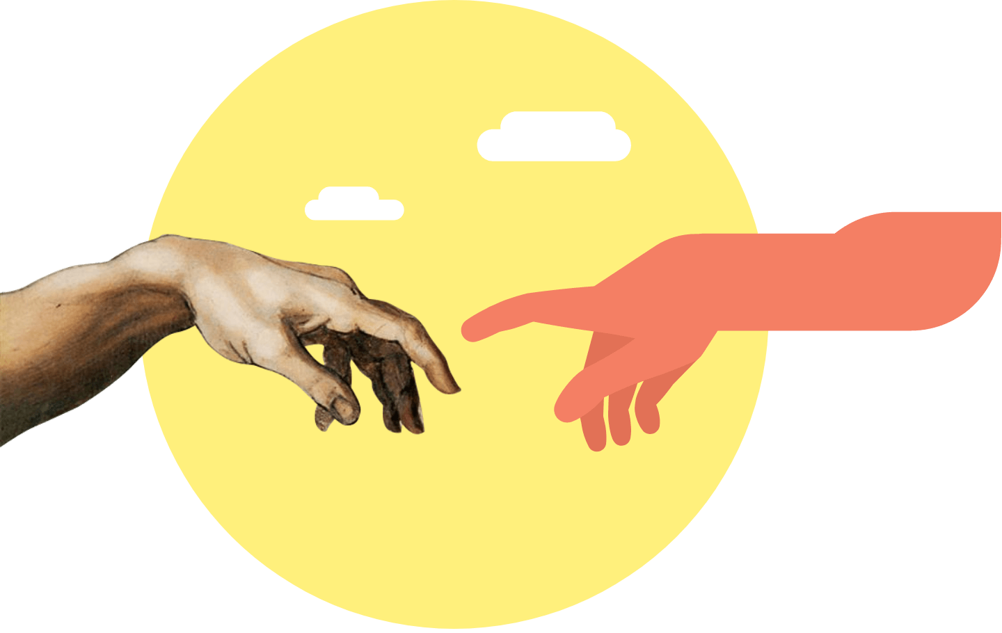 Illustratie van 2 handen die elkaar bijna aanraken 