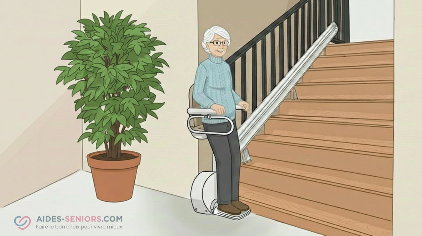 monte escalier debout