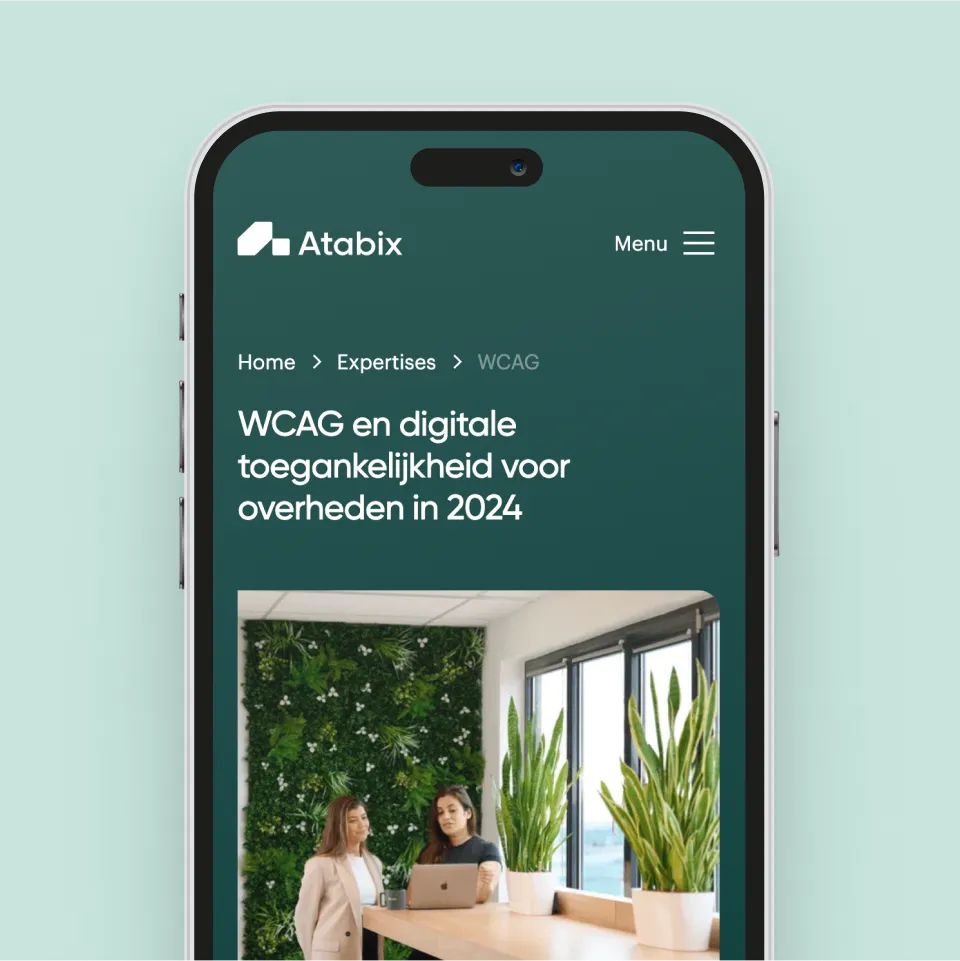 Schermafbeelding van de website op mobiel