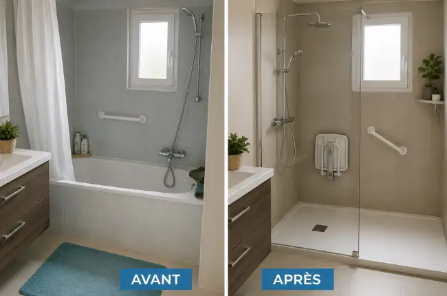 Salle de bain adaptée pour senior, financée par MaPrimeAdapt'