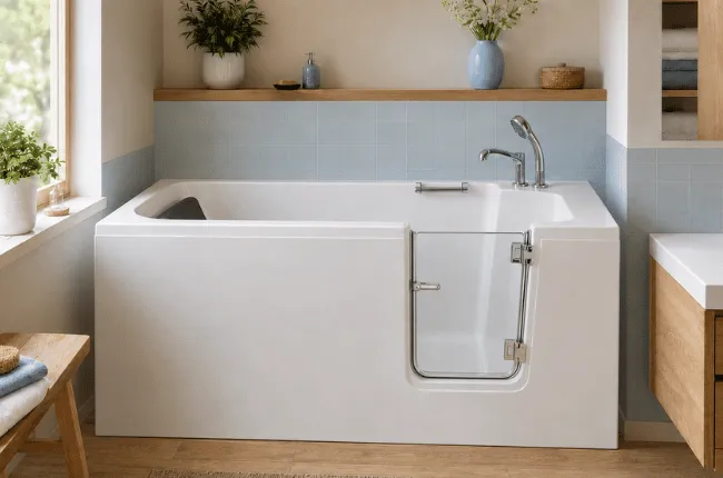 Baignoire à porte transparente conçue pour les seniors