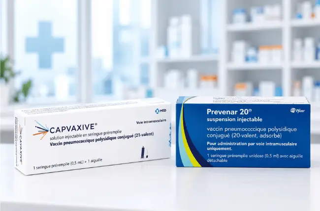 Boîtes des vaccins contre le pneumocoque Capvaxive et Prevenar 20