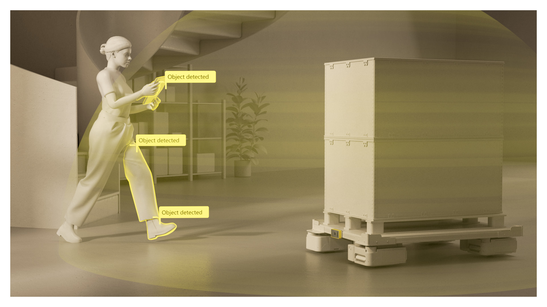 Woman moving towards robot