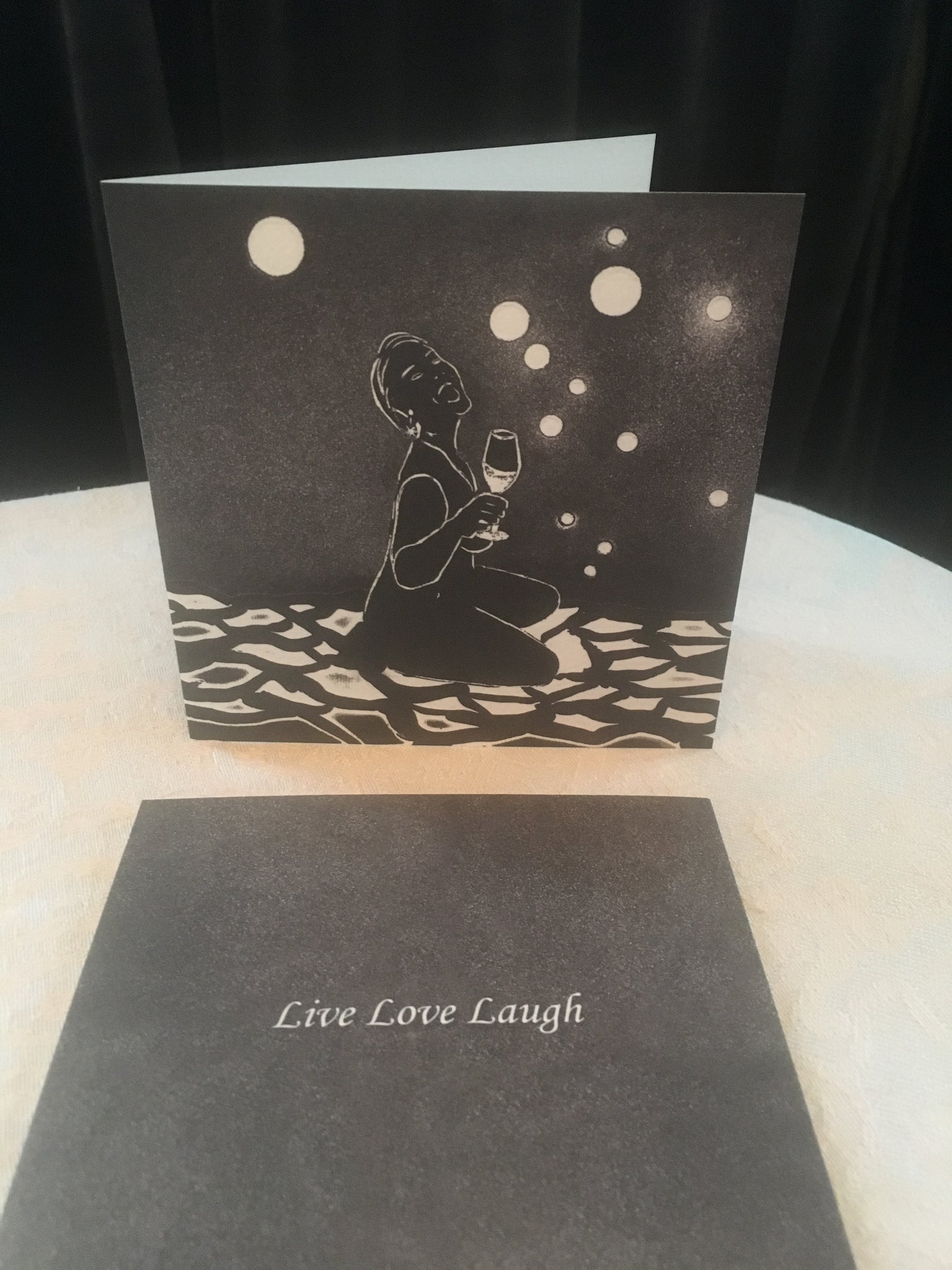 10 doble kunskort med motivet LIVE LOVE LAUGH