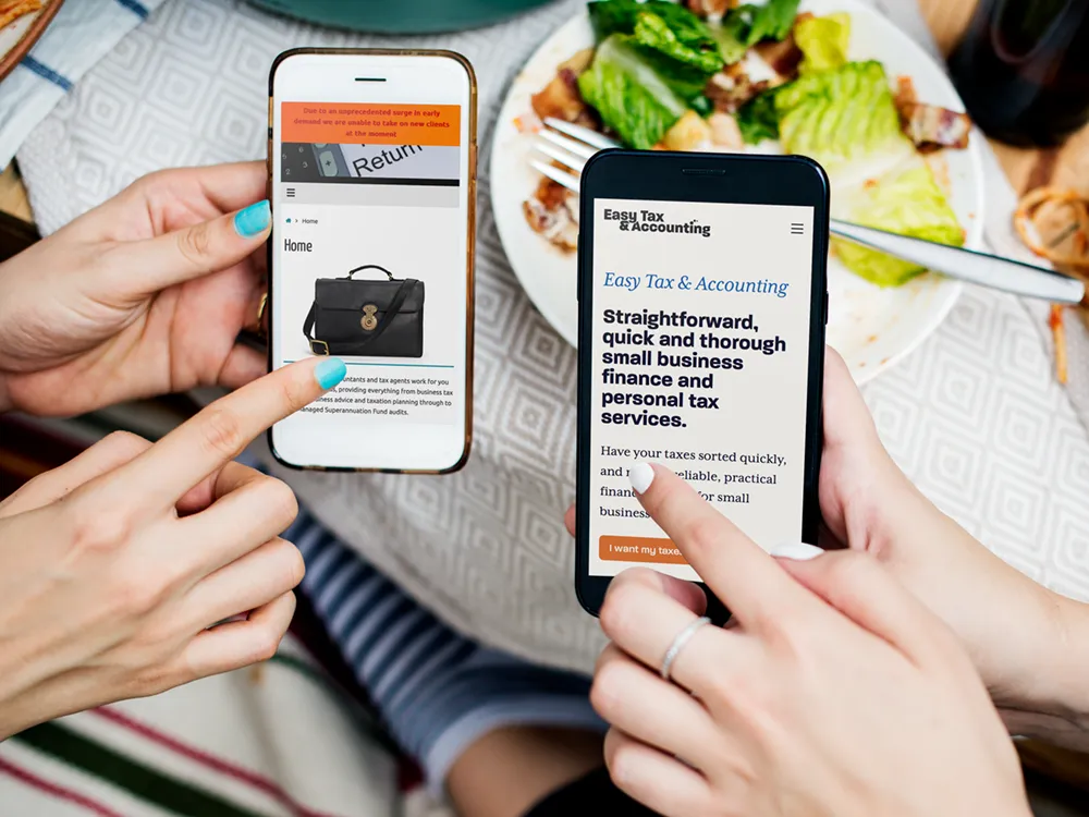 Before and after of a website showing improvements