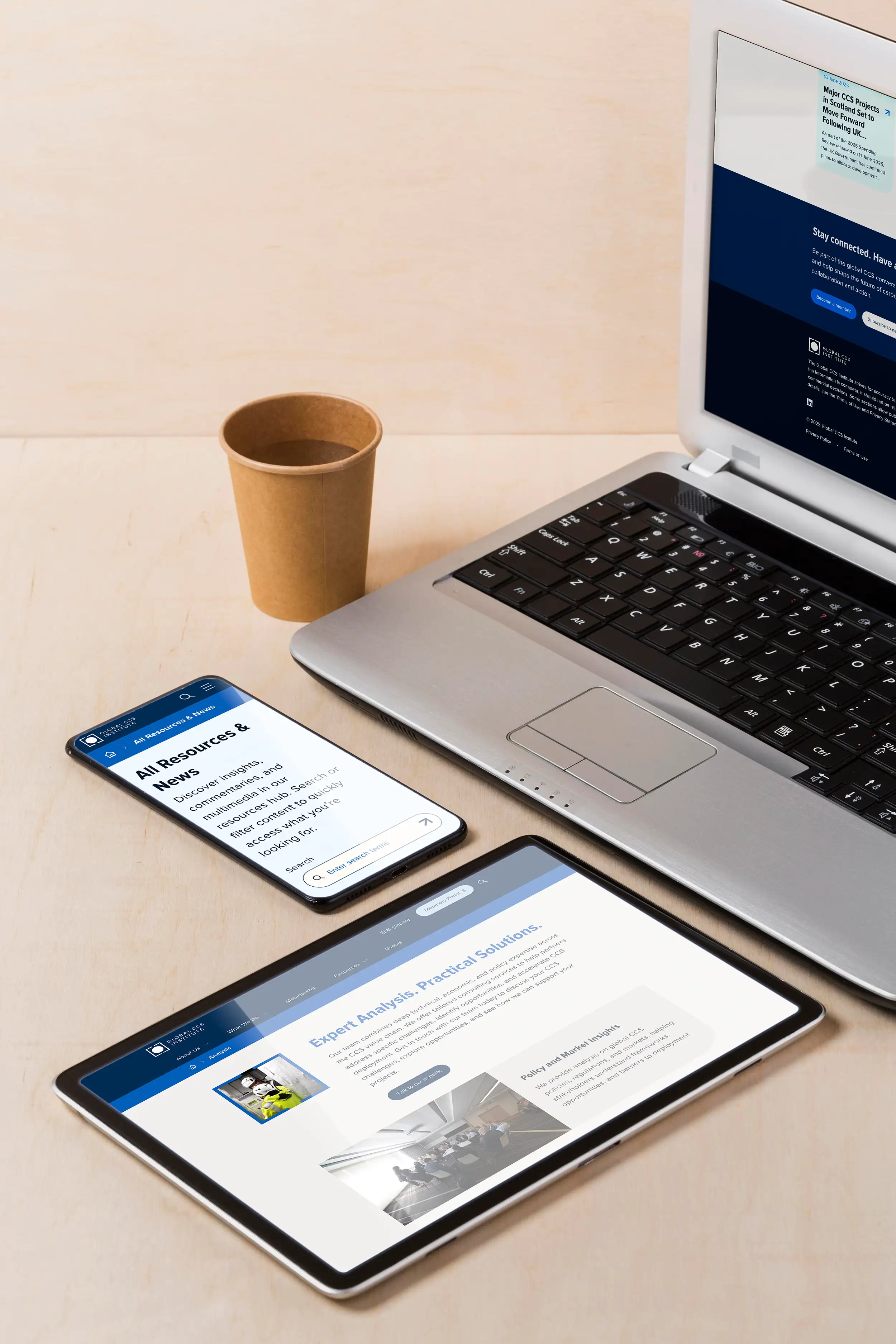 Laptop, tablet and mobile design of a website