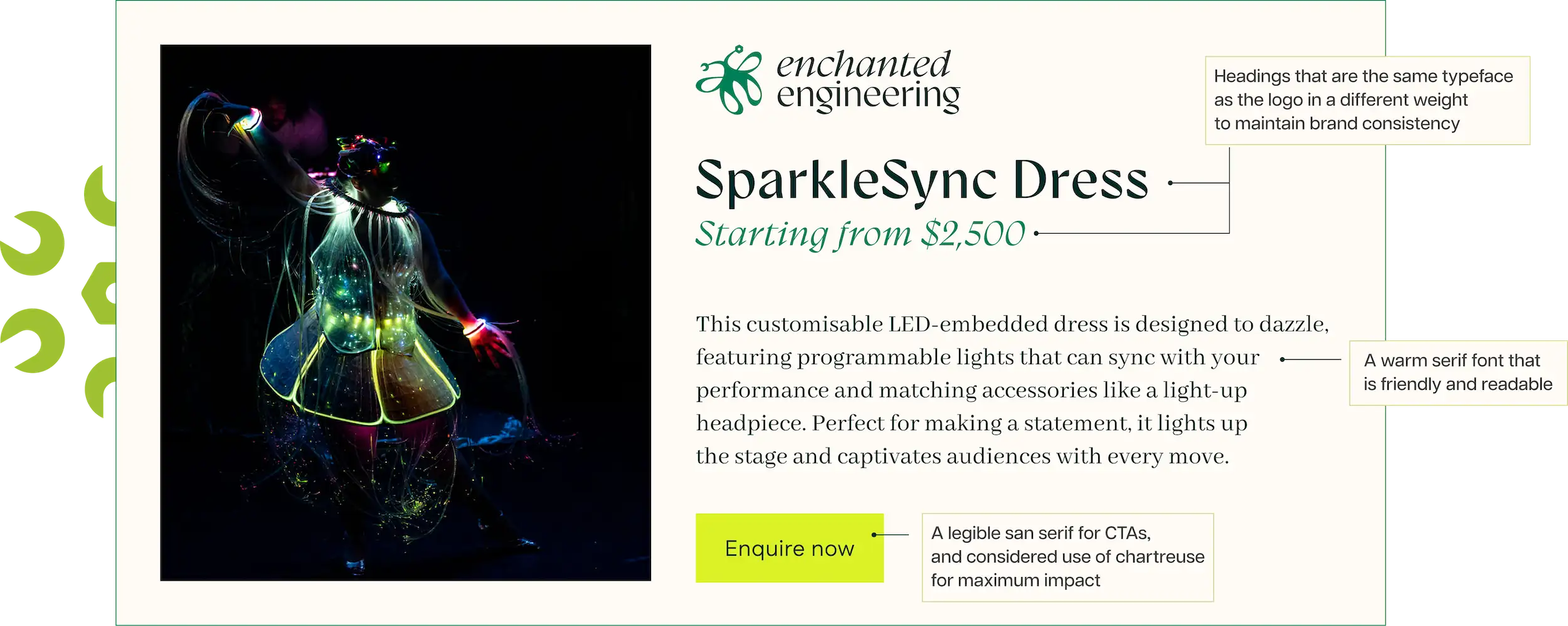 Typography breakdown. It shows a heading, subheading, and body copy to demonstrate how the typography fits together.