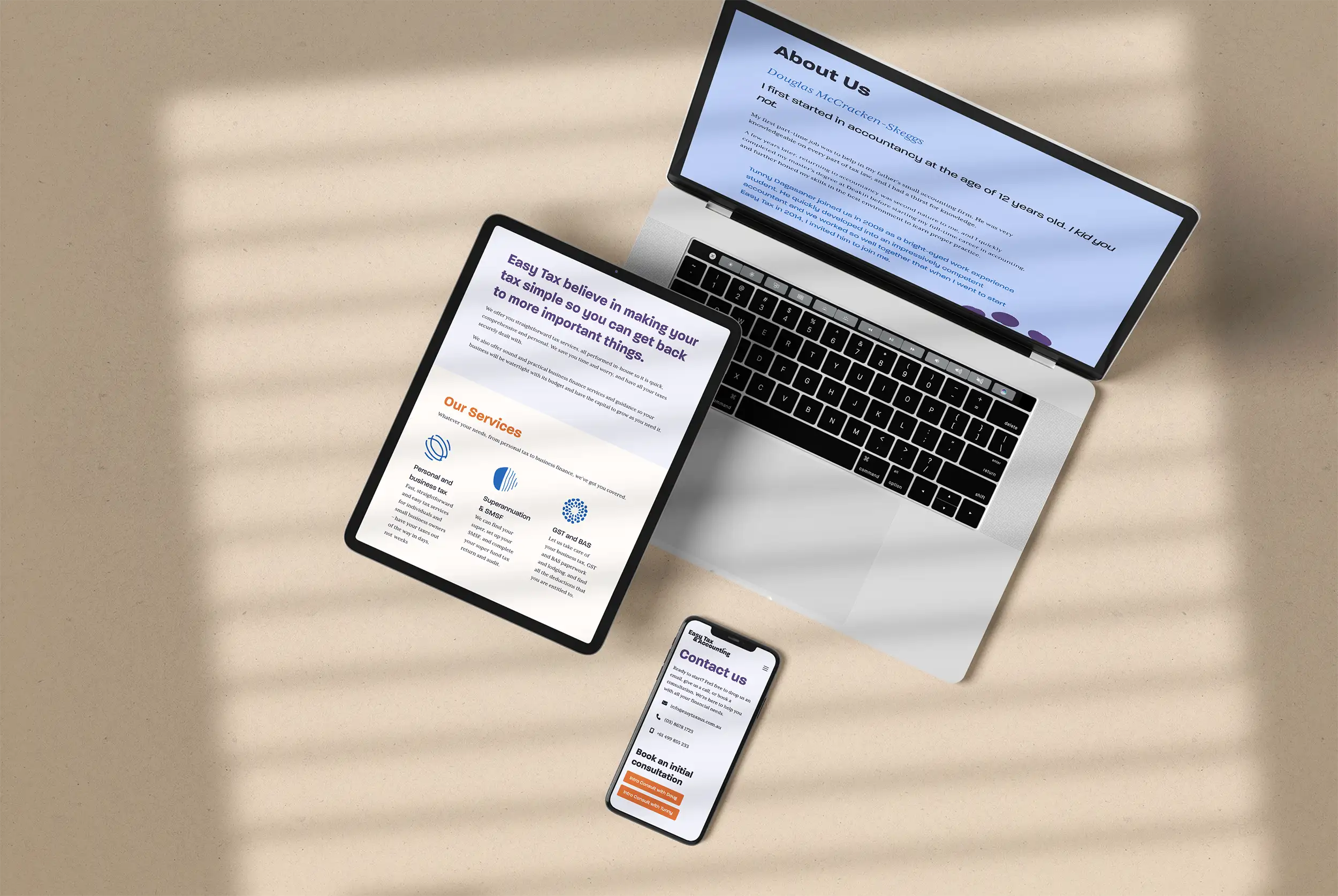 Easy Tax website on laptop, tablet and phone.