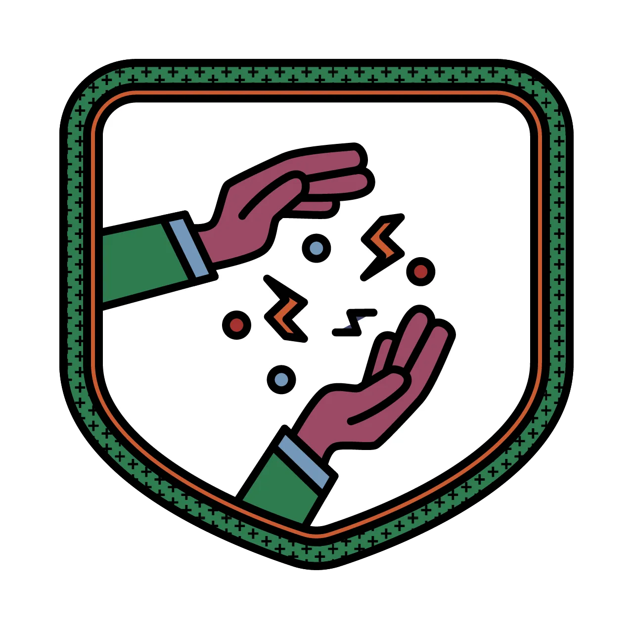 An illustrated icon of two hands with sparks flying between them