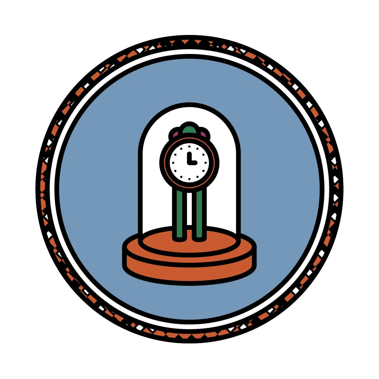 An illustrated icon of a clock with a glass dome covering it