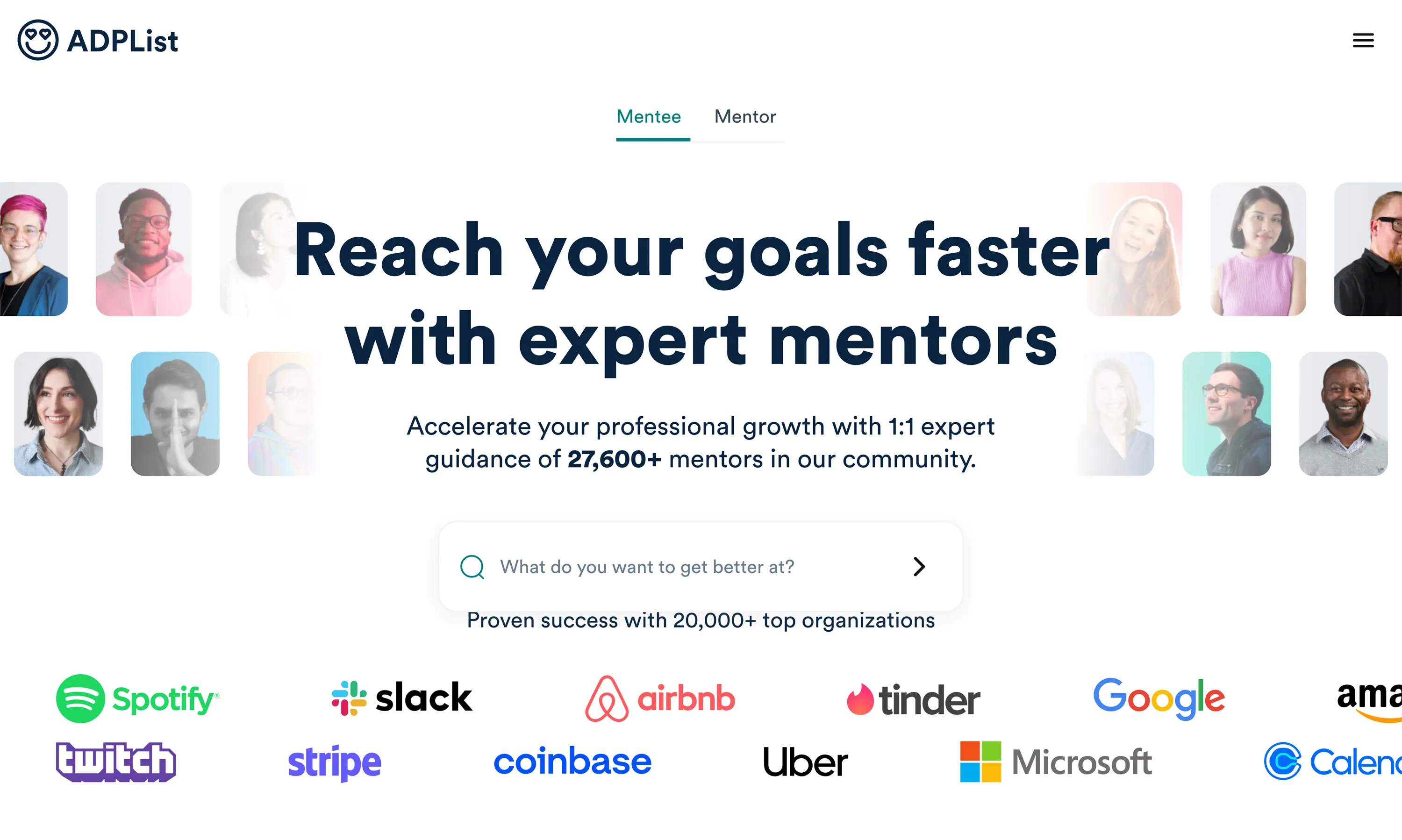 Screenshot of ADPList homepage