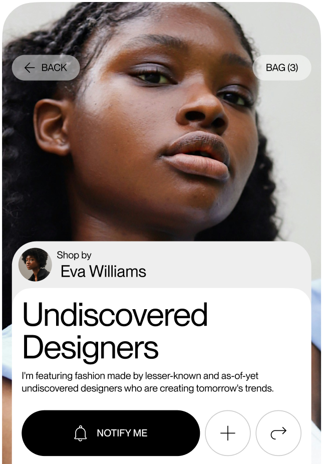 Sample image of the Hotcakes app on a mobile device showcasing "Undiscovered Designers."