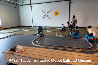 Kids playing with train