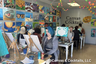 People painting at Canvas & Cocktails