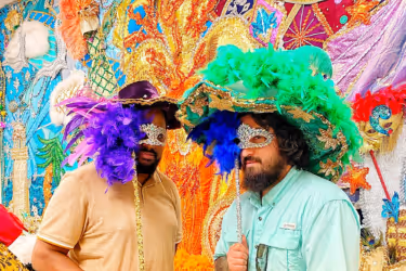 People celebrating Mardi Gras with masks
