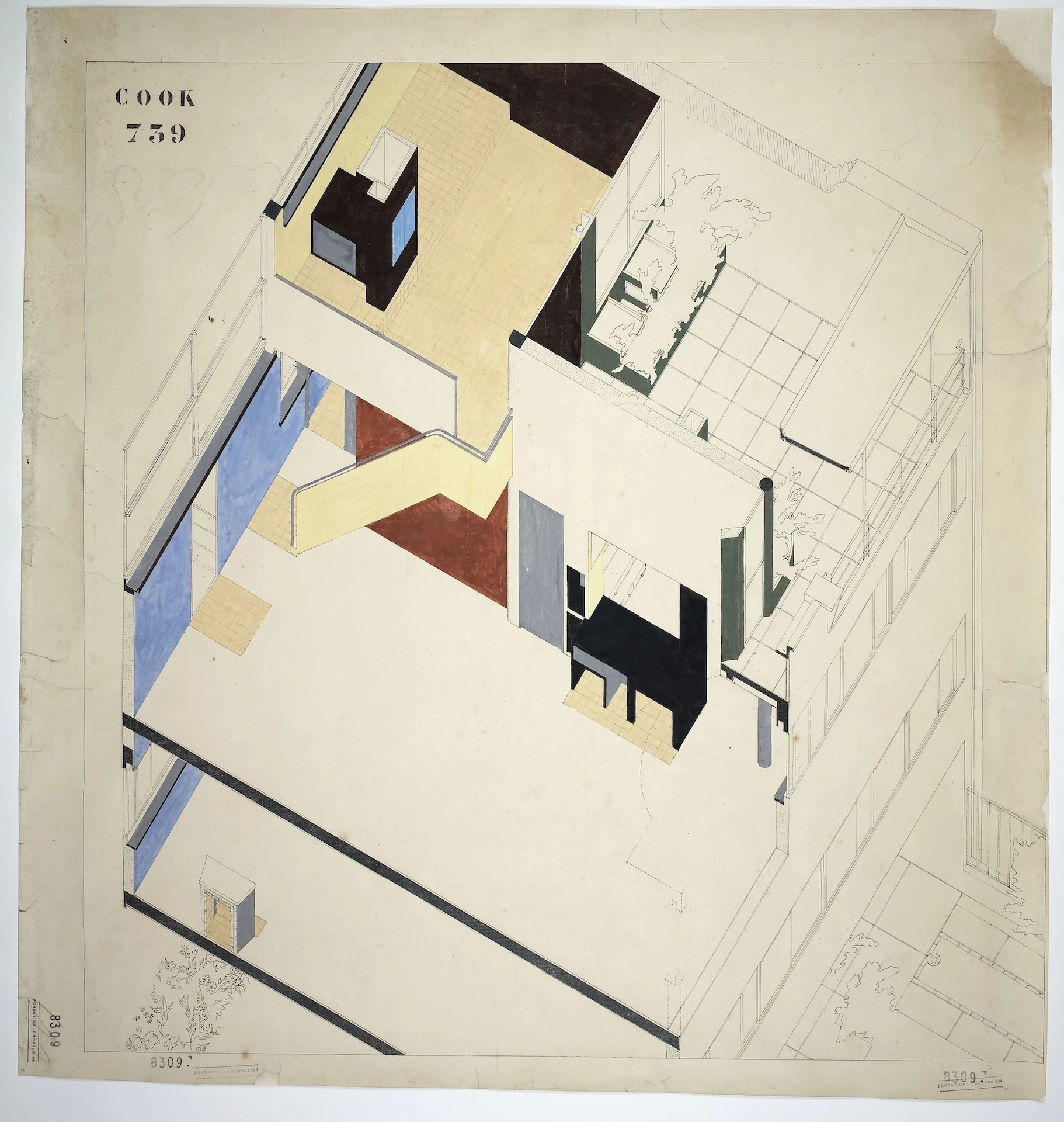 Axonometrie des Maison Cook, 1926 Gouache auf Druck 91 x 86 cm Fondation Le Corbusier, Paris © 2025, FLC/ProLitteris, Zurich