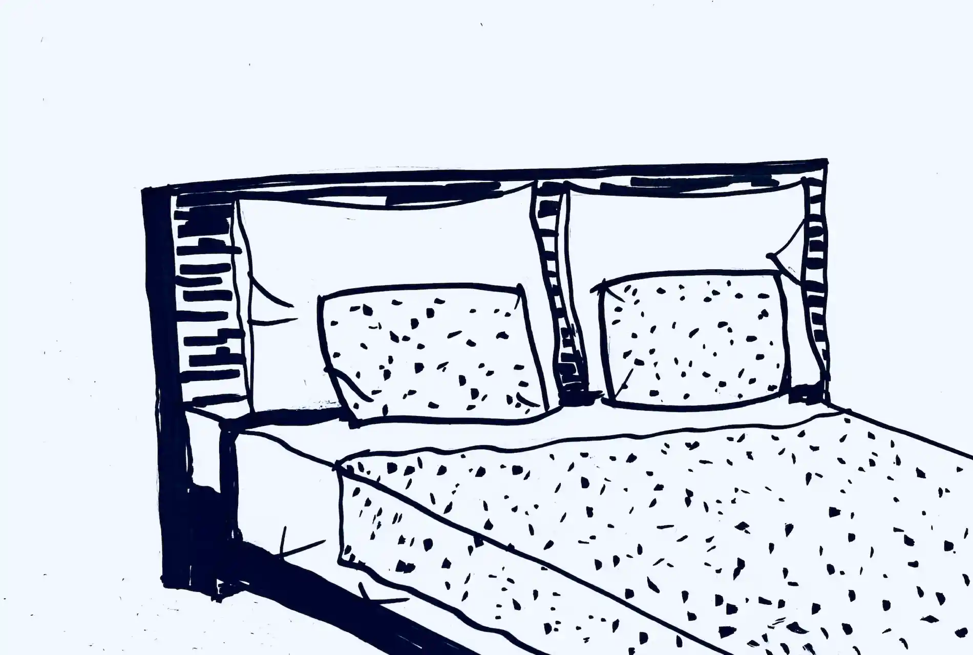 Zeichnung eins Betts in Schwarz-Weiß