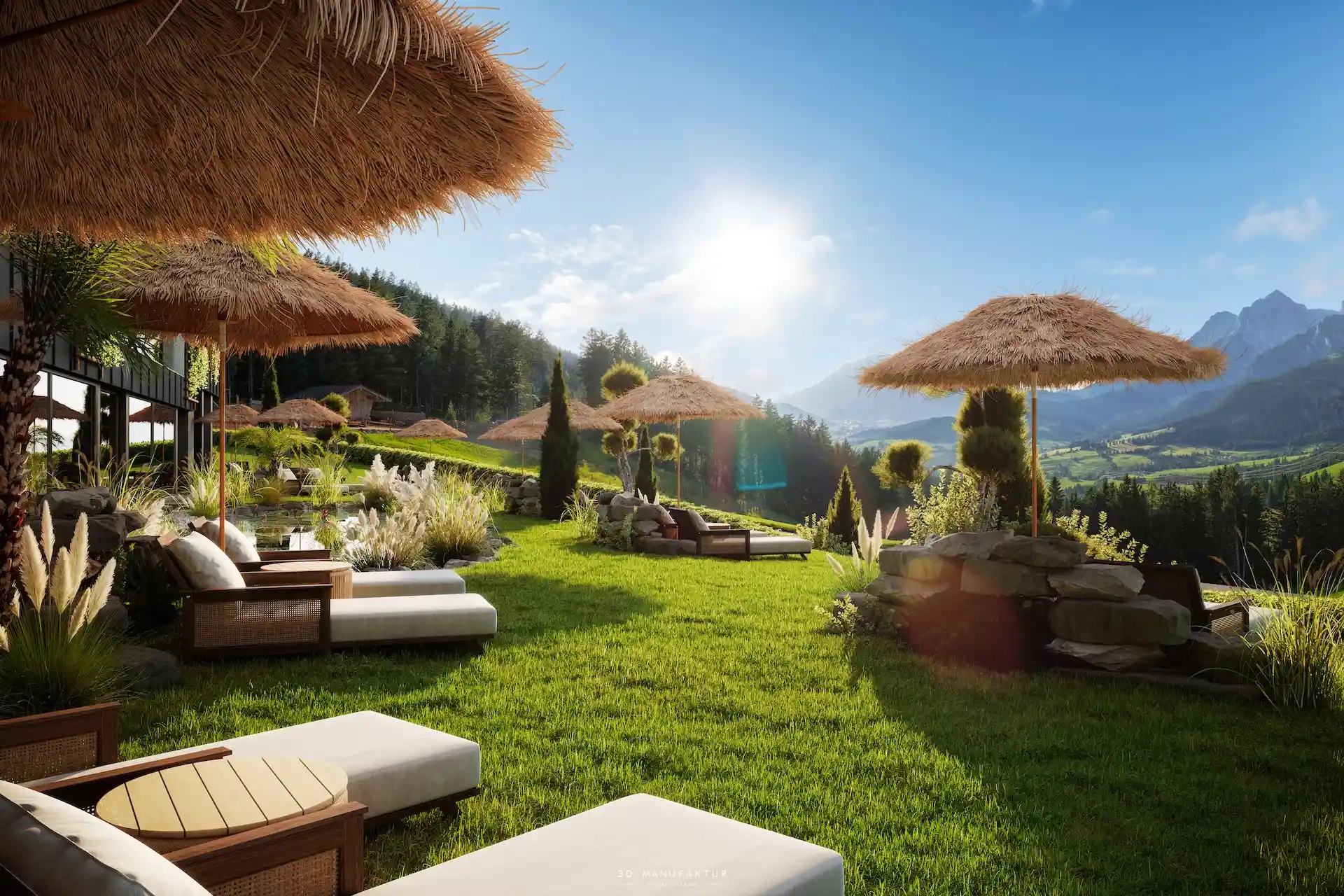 Outdoor-Bereich der Jufenalm © 3D Manufaktur