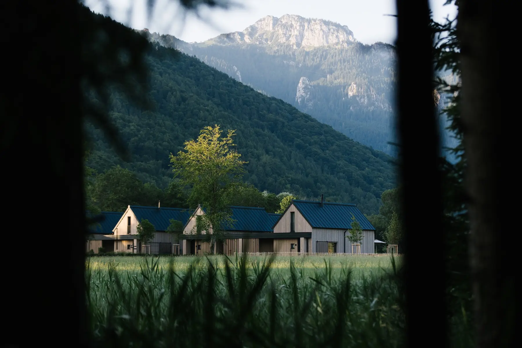 Agrad Chalets vor Bergpanorama || © Formgestalter