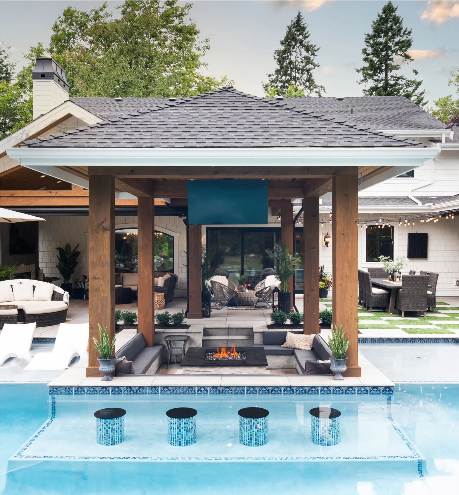 a pool in the backyard of a house