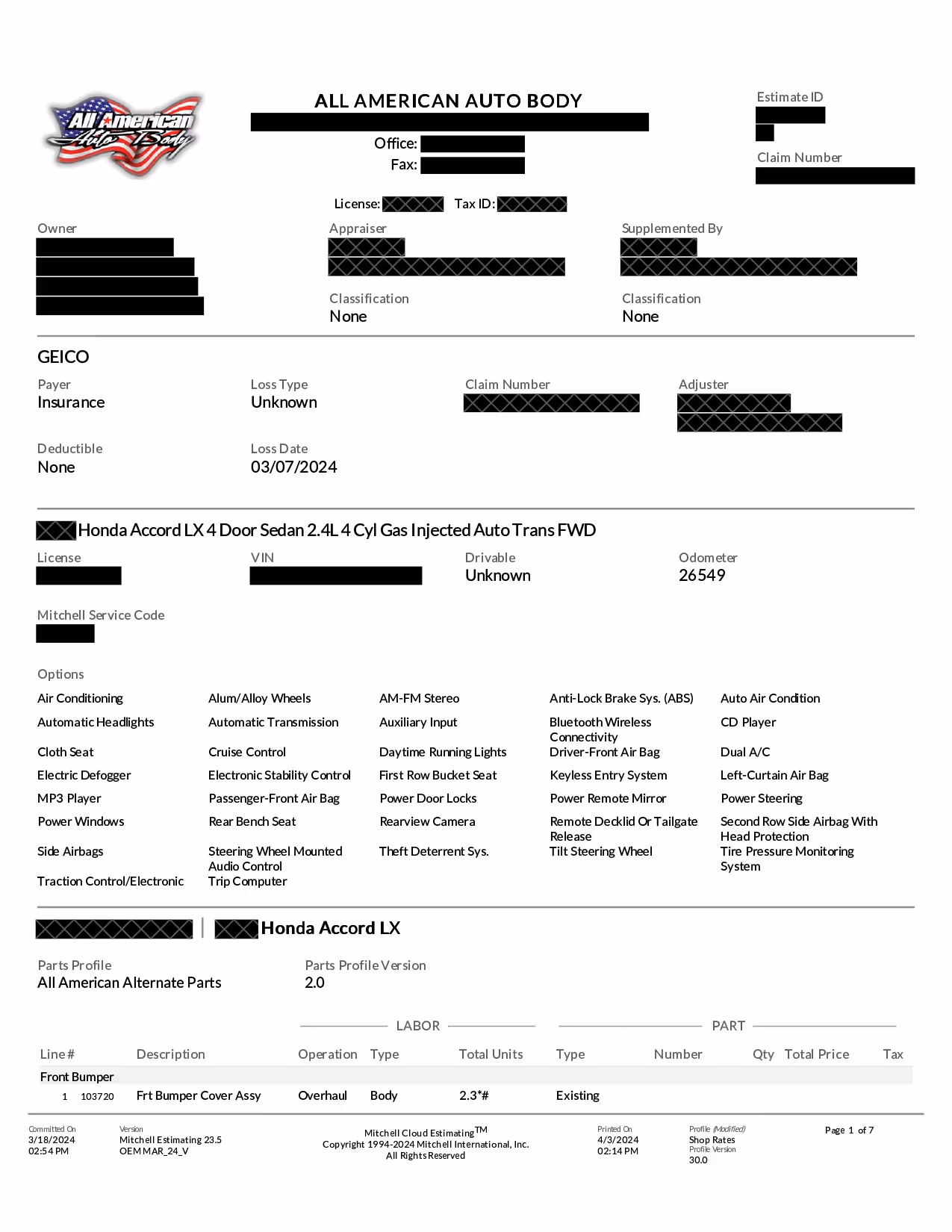 A form of identification for an american auto body.