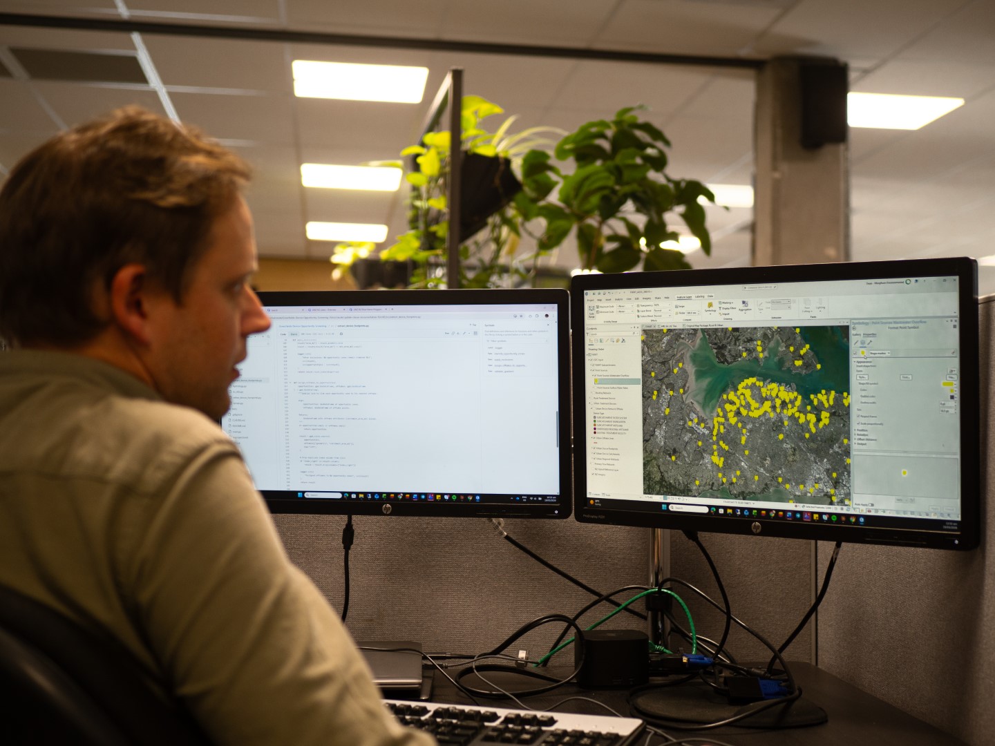 GIS hydrology professional from Morphum Environmental performing a desktop stormwater and wastewater analysis of a residential development in Melbourne