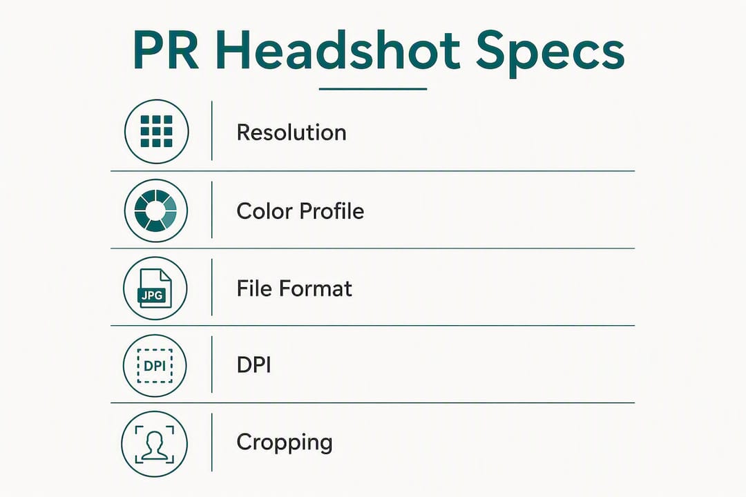 Infographic showing PR headshot technical specifications with key steps
