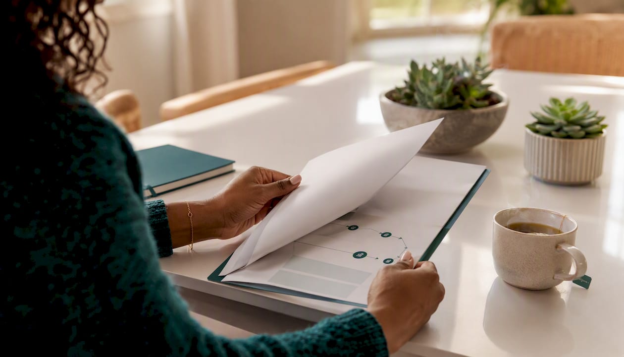 Hands holding approval workflow document