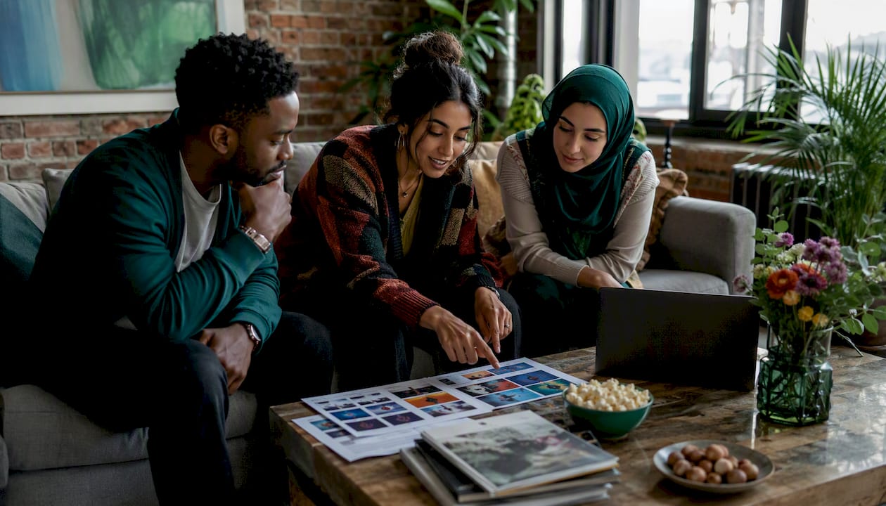 Team collaborating on AI video editing project