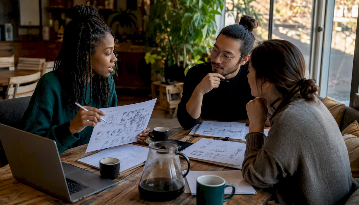 Startup video team planning product shoot