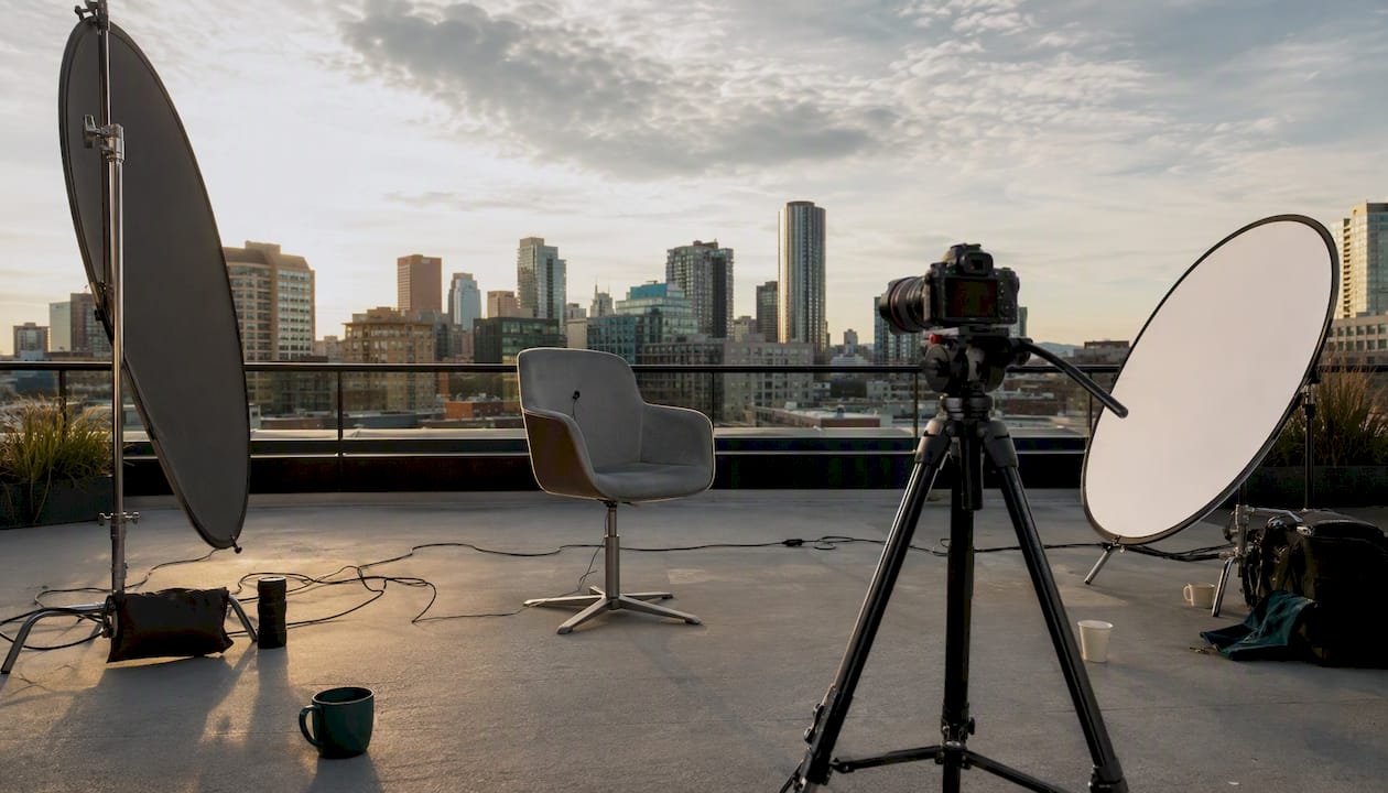 On-site photo shoot setup in startup office
