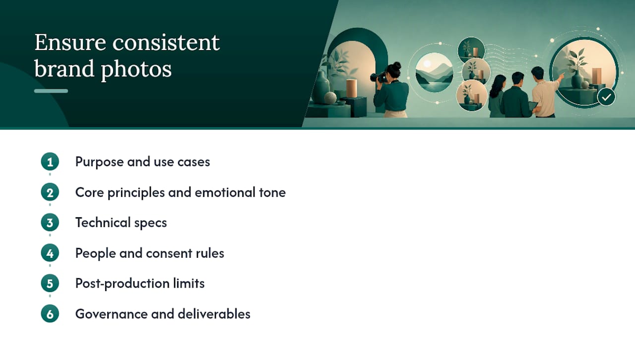 Diagram of six brand photography guideline elements