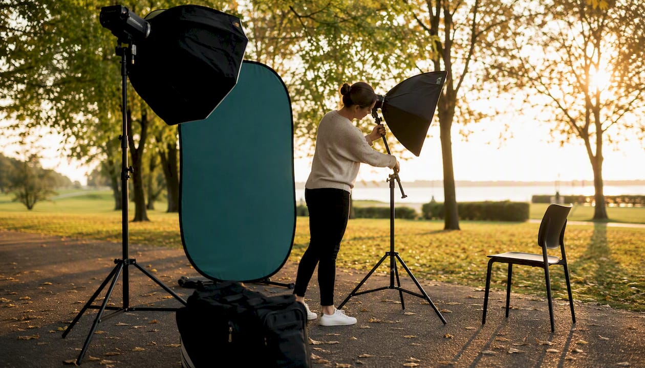Portable studio setup in coworking space