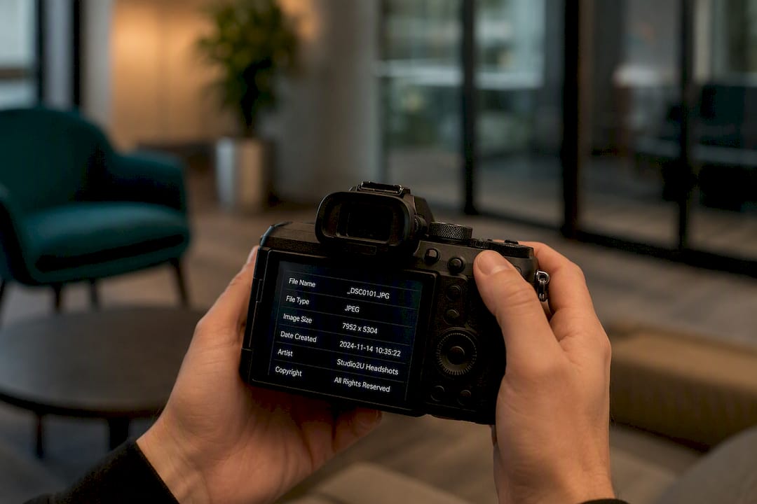 Camera screen showing photo metadata details