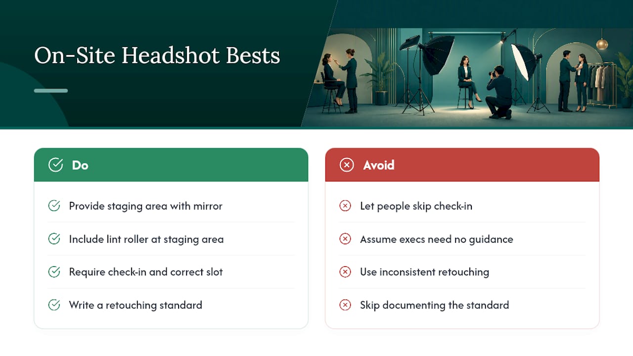 What On-Site Headshot Programs Taught Me About Getting This Right — overview diagram