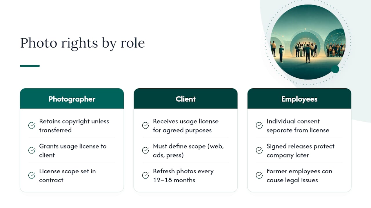 Who Owns the Photos and Who Can Use Them — overview diagram