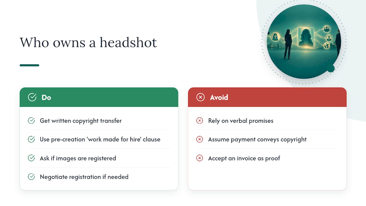 Who legally owns a headshot and when that changes — overview diagram