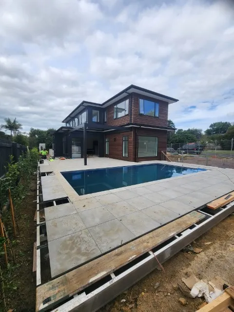 Low Maintenance entertainment area Auckland using Corna keepa system over Anchorjak long span joists.