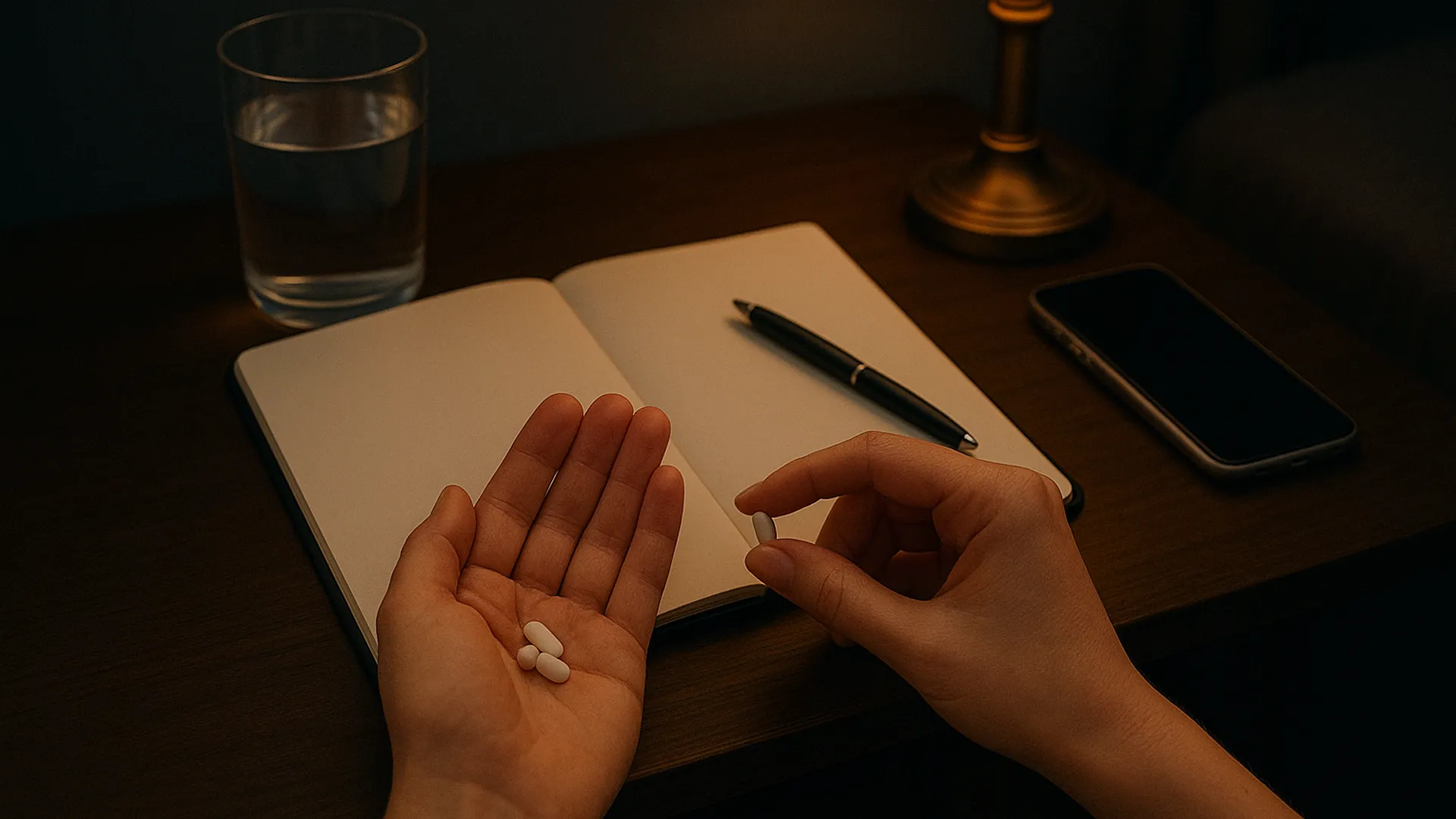 Person holding supplements in their hands