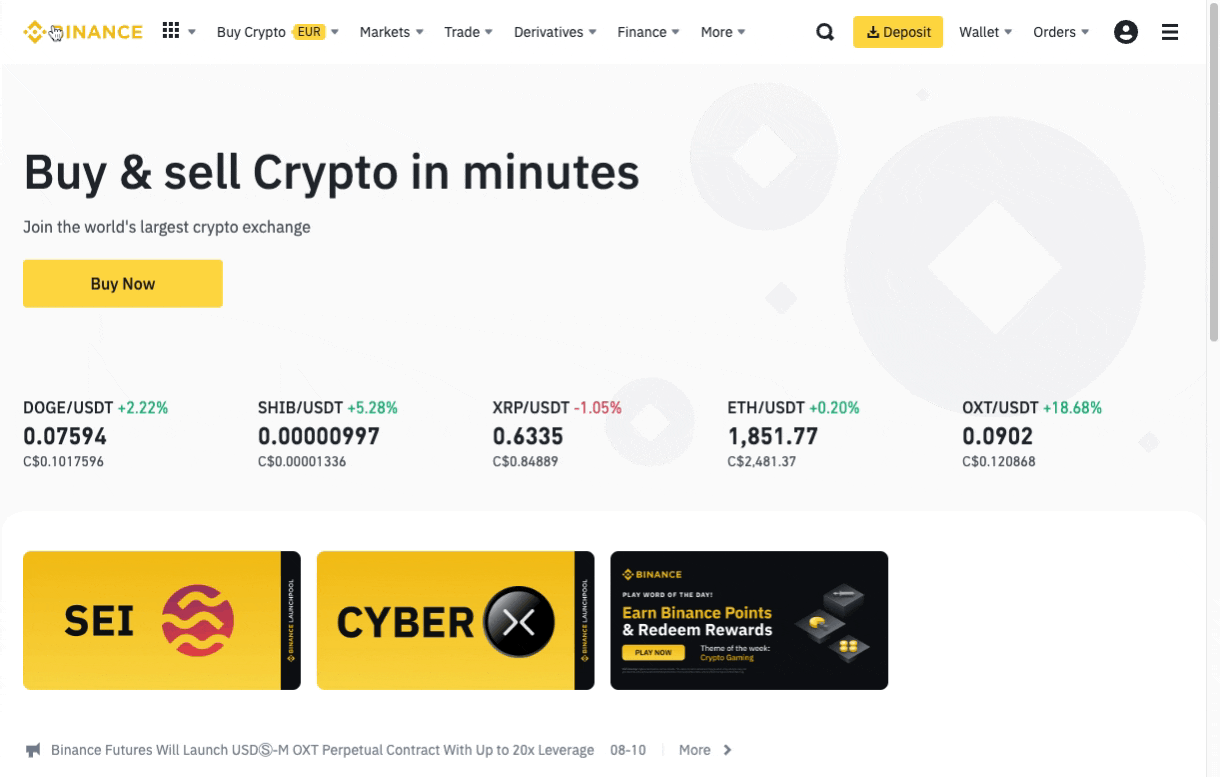 Gif showing how to access Transaction History in Binance