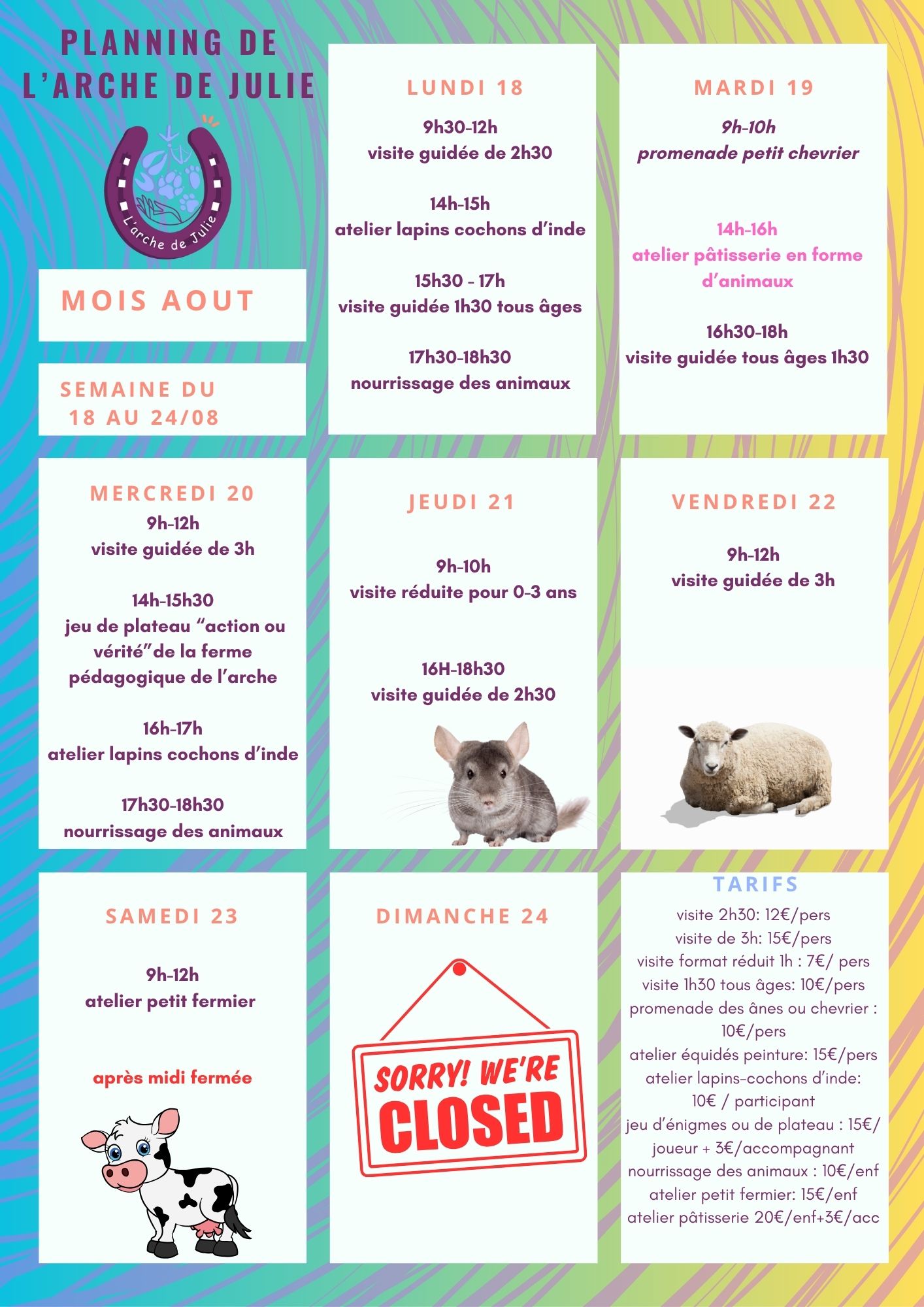 Planning du 18 au 24 aout 2025