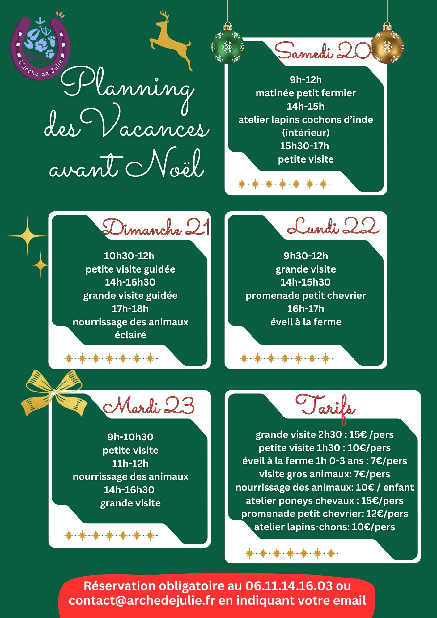 Planning des vacances de décembre avant Noël