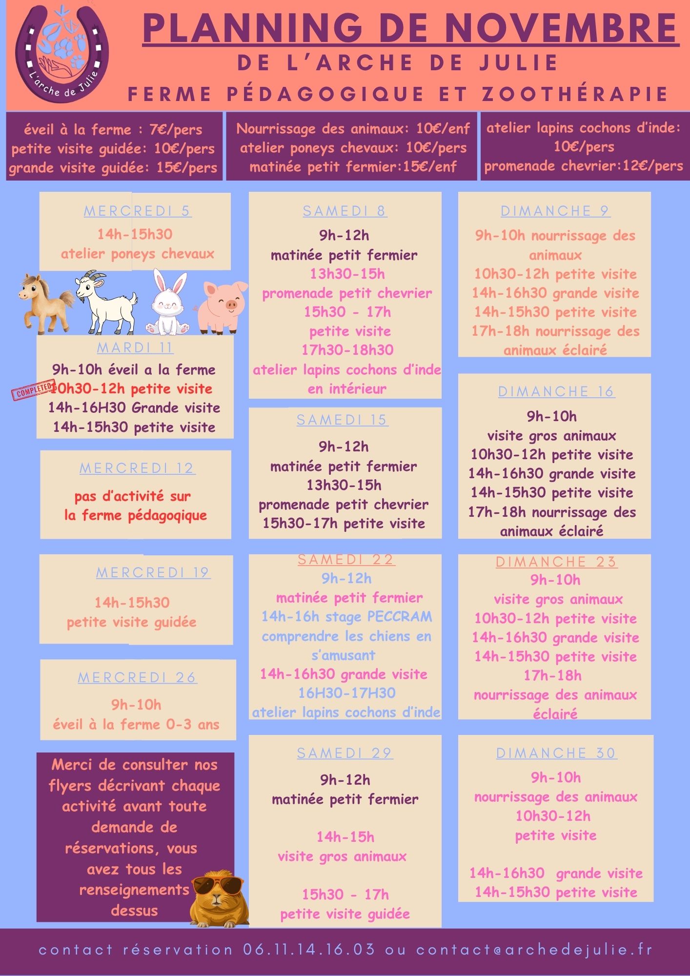 Planning du mois de novembre 2025