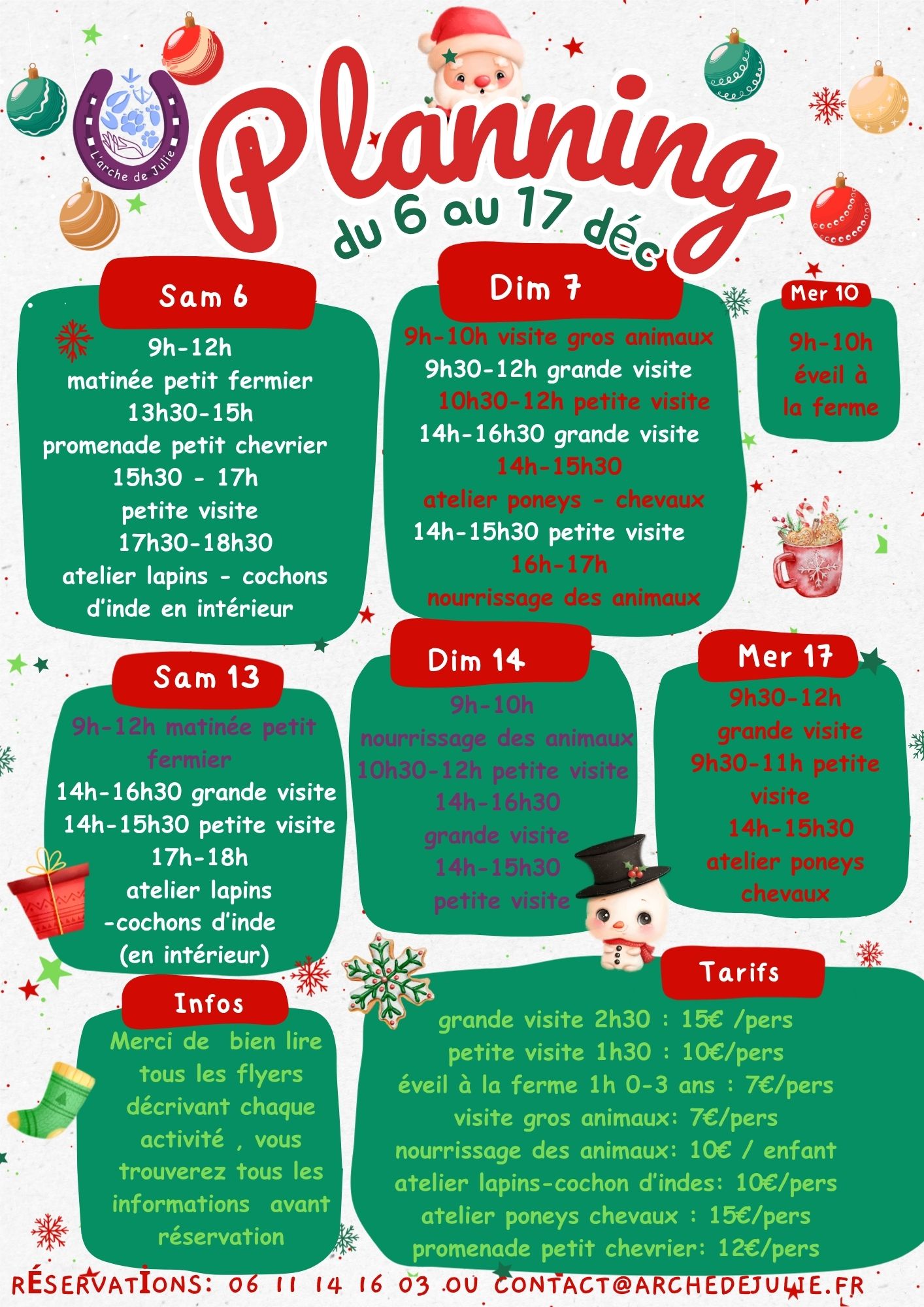 Planning de début décembre 2025