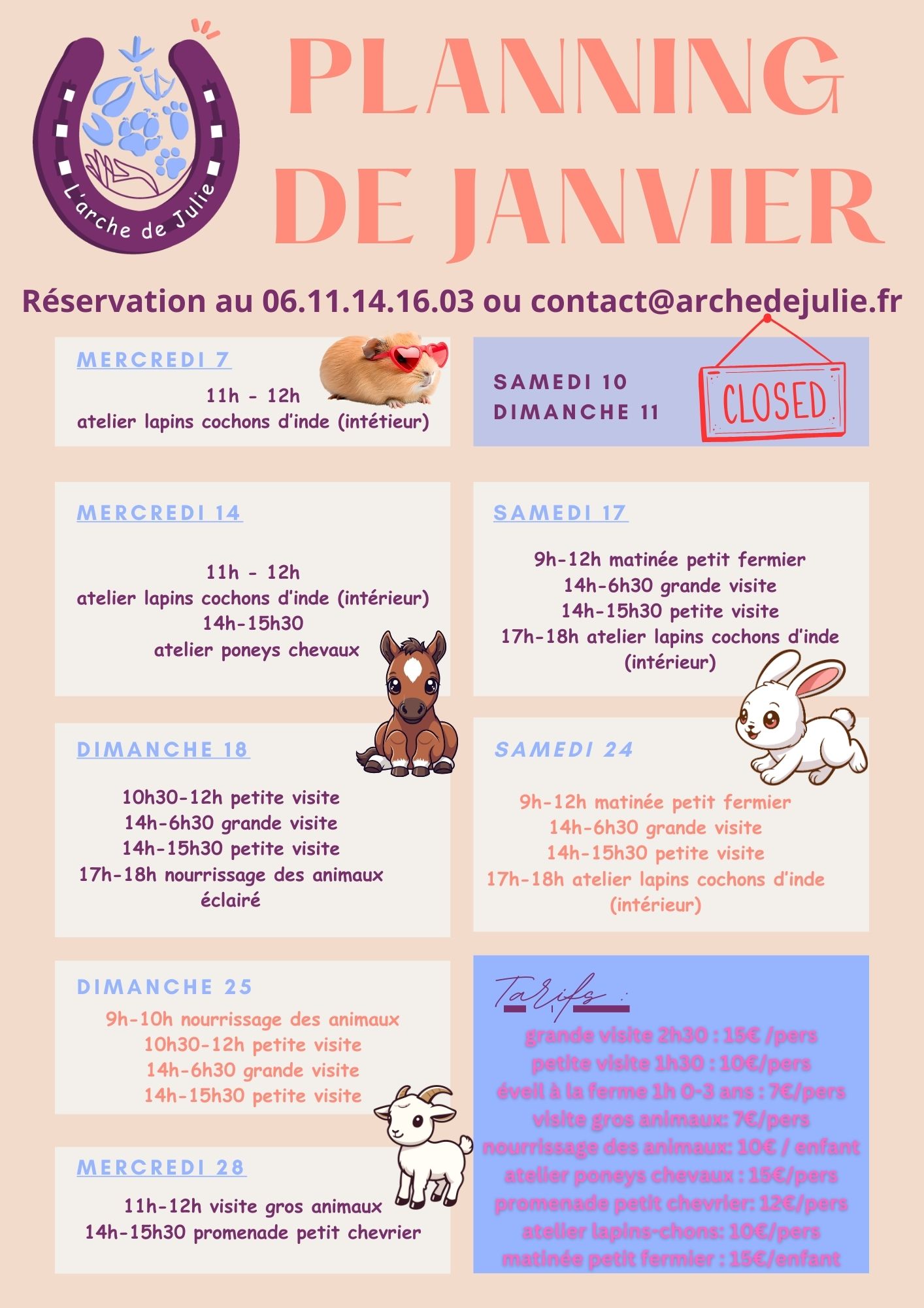 Planning de janvier 2026