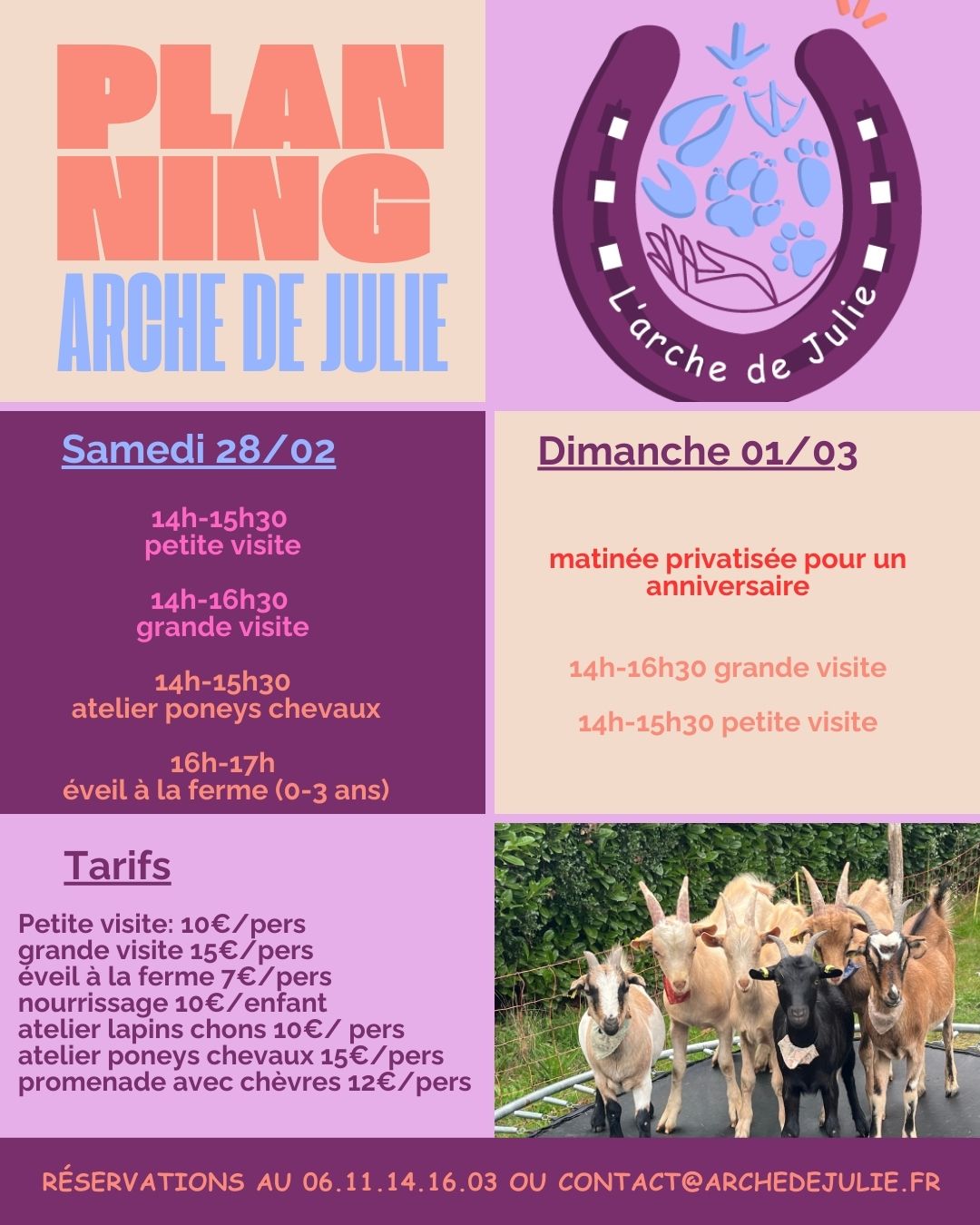 Planning du week end du  28/02 et 01/03