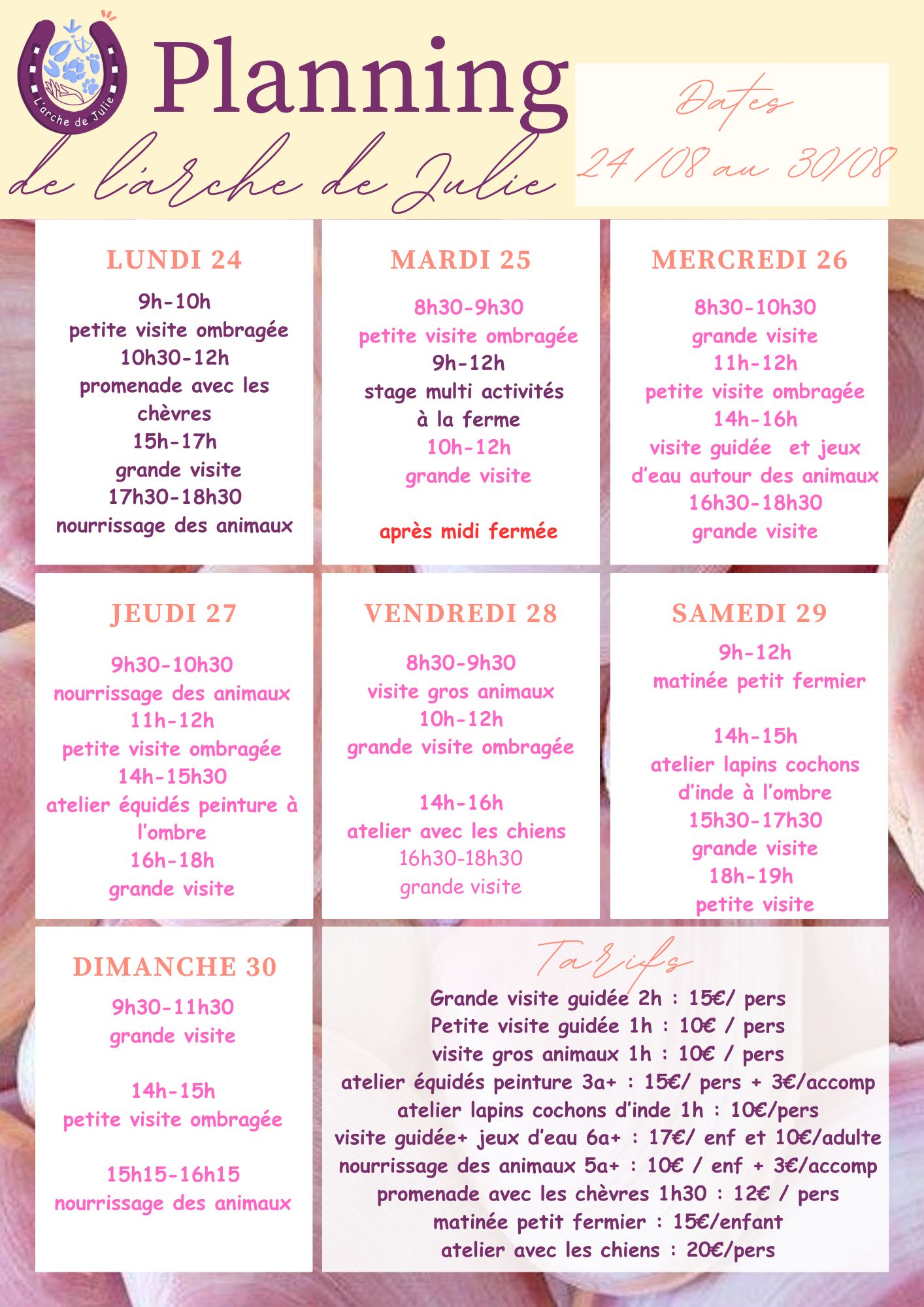 Planning du 24 au 30 aout