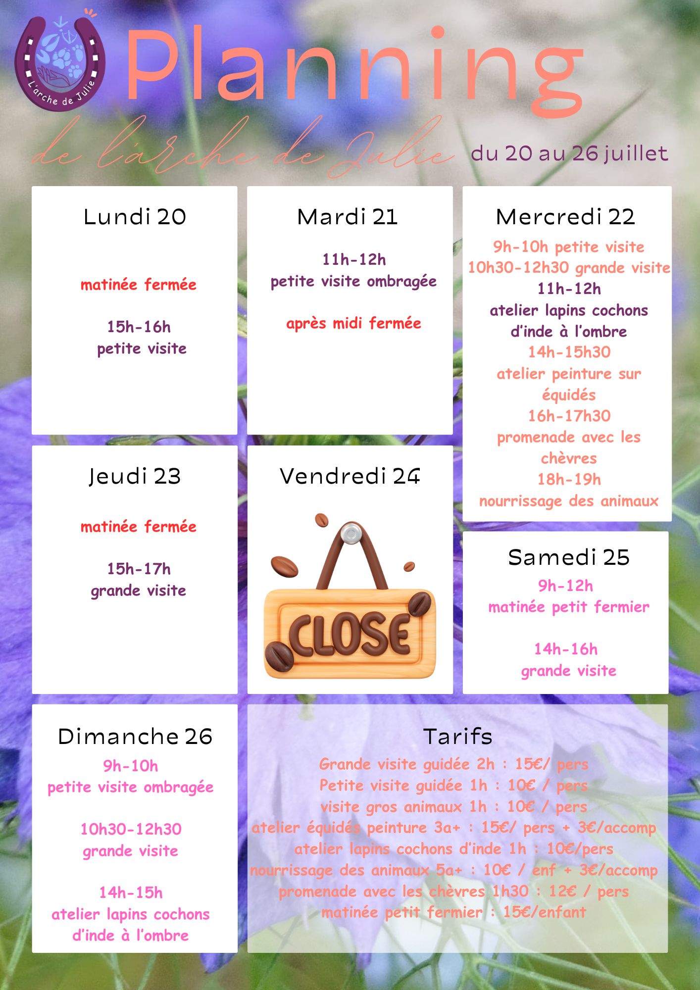 Planning du 20 au 26 juillet